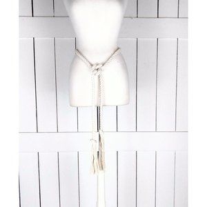 Ivory long woven braided rope knotted fringe tassel tie belt